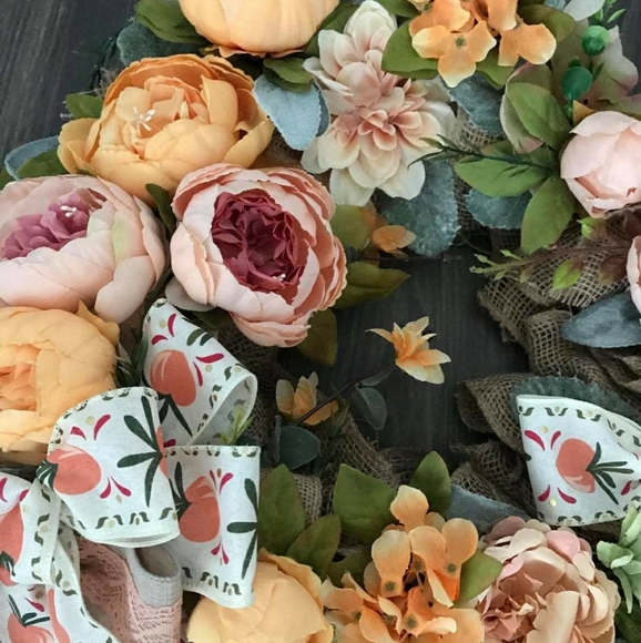 Stunning Peachy Wreath Beautiful Blooms Wreath Home Front Door Decor Fin… - Picture 1 of 4